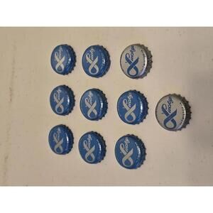 Set of 10 Lucky Lager Rebus/Puzzle Bottle Caps - Blue & Silver